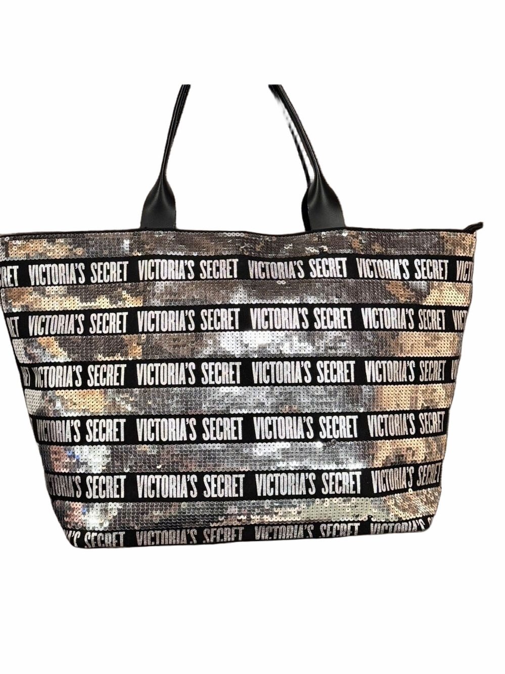 Victoria's Secret Black Metallic Logo Stripe Tote Bag - Picture 3 of 13